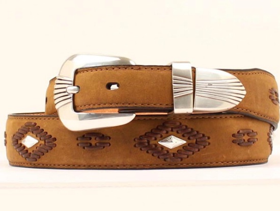 M and F Western Product N2466444 Men's Tapered Belt in Brown Distressed  Leather with Buckstitched and Concho Back